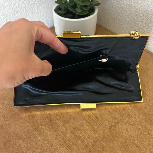 Vintage Black, Gold & Silver Beaded small handbag Kiss lock Winter Formal Date - Picture 4 of 11